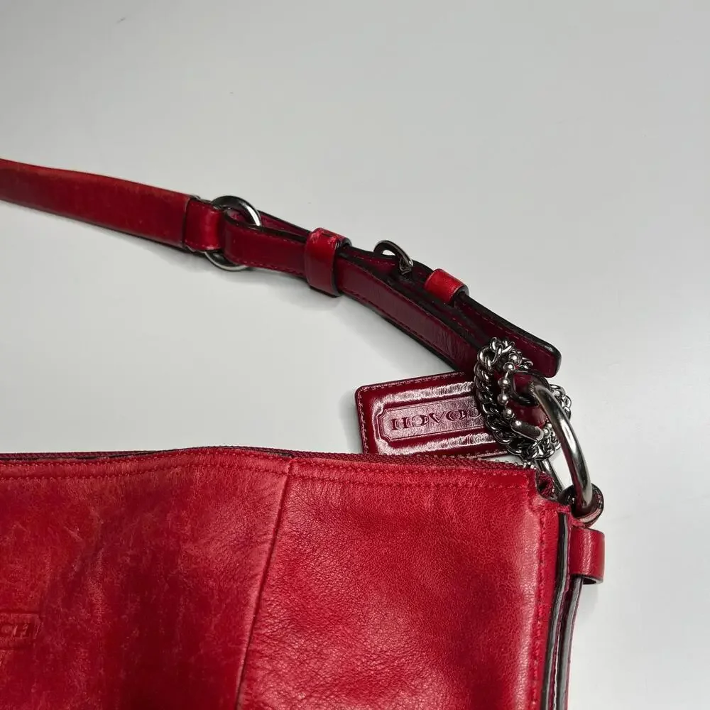 Coach Red Leather Hobo Shoulder Bag Purse Handbag Pink Lining #H0949-12834 - Picture 10 of 12